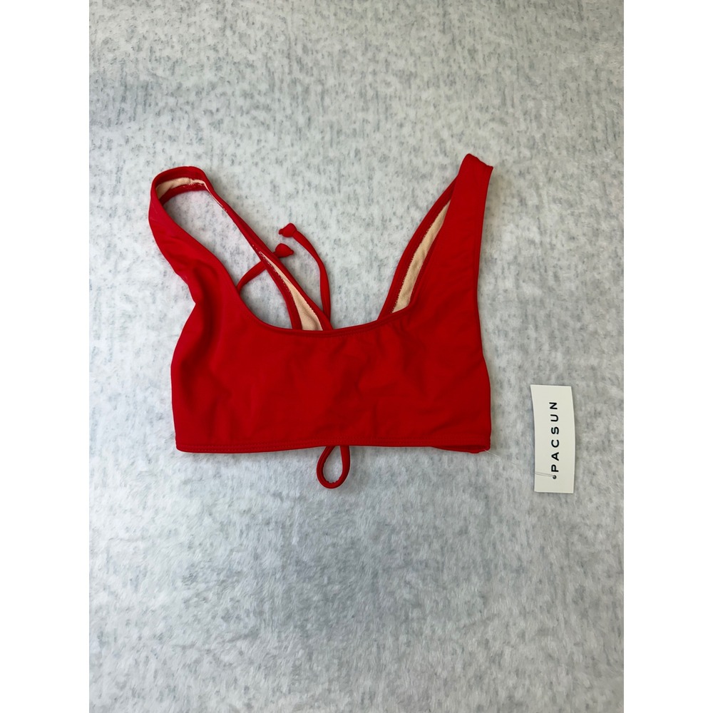 PacSun Swim Womens XXS Red Scoop Neck Tie Back Bikini Top 0325-060 NEW